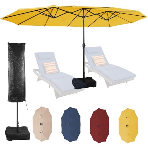 Sundale Outdoor 15ft Large Patio Umbrella with Base Included and Umbrella Cover, Outdoor Double-Sided Umbrella