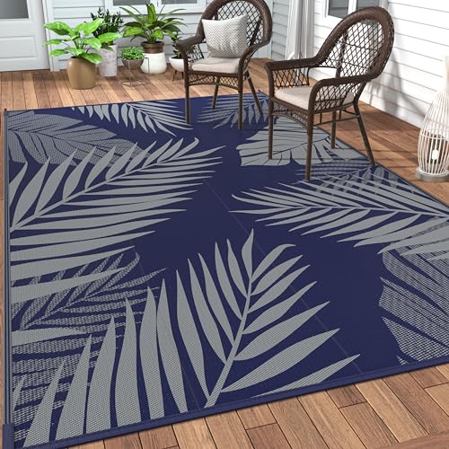 GENIMO Outdoor Rug 8' x 10' (Navy Blue&Grey)