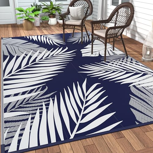 GENIMO Outdoor Rug 6' x 9' (Navy Blue&White)