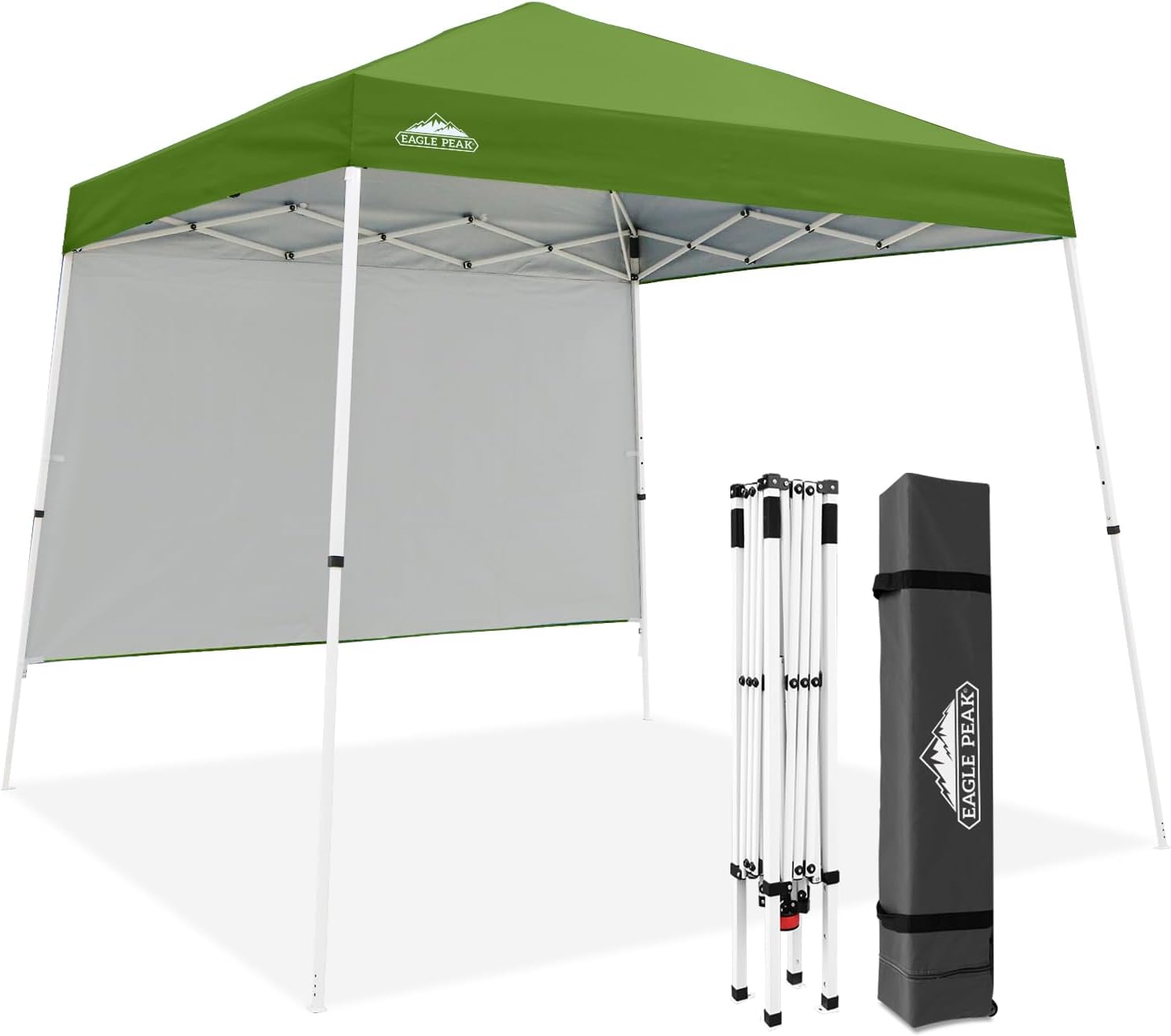 EAGLE PEAK 10x10 Pop Up Canopy Tent with Sidewall, Compact, Portable Slant Leg Instant Sun Shelter for Beach, Sports, & Camping, 10x10 Base 8x8 Top, Green