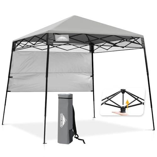 EAGLE PEAK 8x8 Pop Up Canopy Tent with Sidewall, Compact, Portable Slant Leg Instant Sun Shelter for Beach, Sports, & Camping, 8x8 Base 6x6 Top, Light Gray