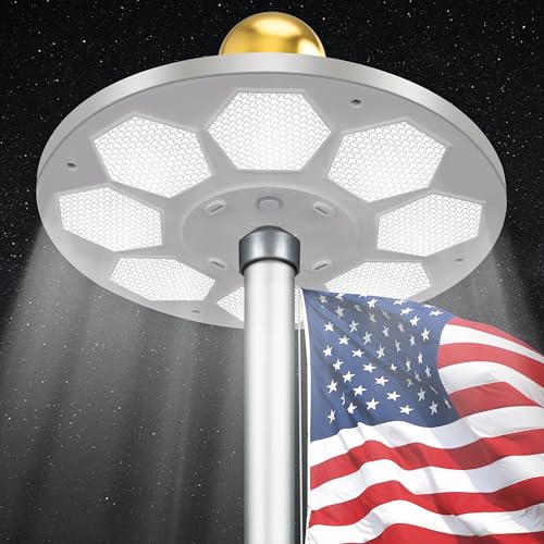 PPQ Solar Flagpole LED Light,New 160 LED Ultra Bright Flag Pole Light for 15-25 Ft Poles,Solar Powered Waterproof Lighting on Outdoor Pole Top,10-15 Hour Dusk to Dawn Auto On/Off