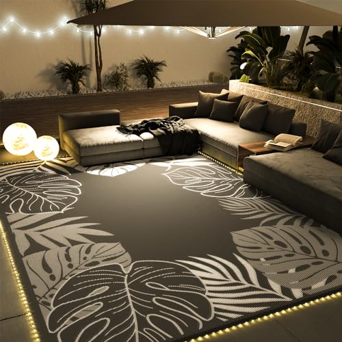 COCOER Tropical Outdoor Rug 6x9 LED Reversible-Waterproof Patio Rug-Quick Dry Outdoor Carpet-Outdoor Area Rugs Indoor Outdoor Rugs-Outside Rug Patio Decor for Porch Deck Balcony Backyard