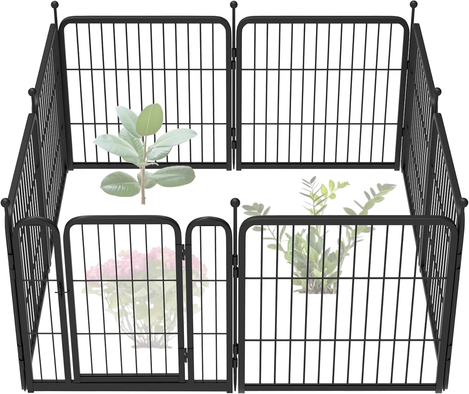 FXW Garden Fence Outdoor for The Yard  24in(H) x 15.2ft(L) Heavy Duty Metal Animal Barrier for Dog and Rabbit, Decorative Dog Fence, 8 Panels, Black