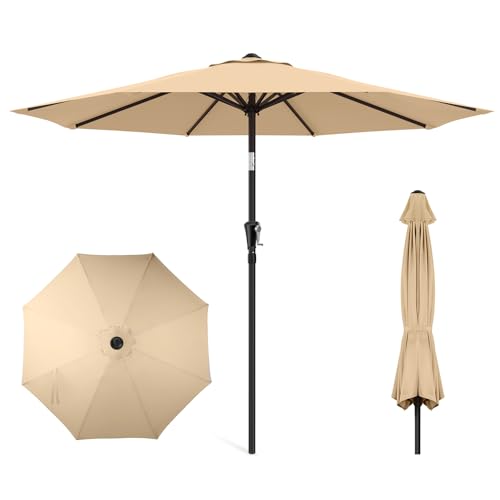 HOMSHADE 9ft Outdoor Patio Umbrella - Market Table Pool Deck Umbrella UPF50+ UV Protection with Push Button Tilt, Crank and 8 Sturdy Ribs (Beige, No Base)