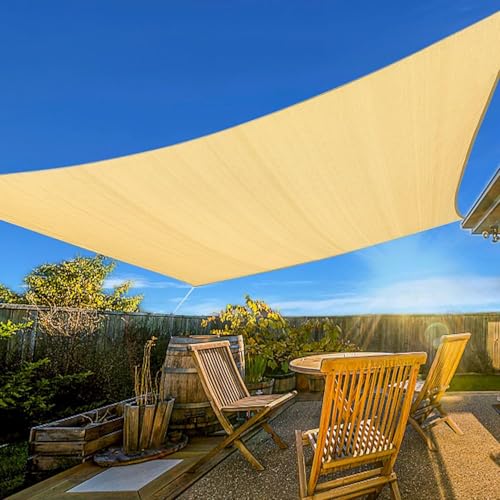 Artpuch Sun Shade Sail, 10'x13' Beige Rectangle, Curved Edged Commercial Grade 185GSM Permeable Outdoor Shade Cloth for Deck, Backyard, Patio (Custom Sizes Made)
