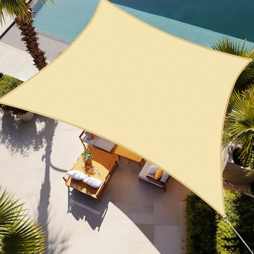 Shade&Beyond Rectangular 12'x16' Sun Shade Sail Beige Breathable UV Block Outdoor Covering Cloth for Deck, Backyard (Customized Available)