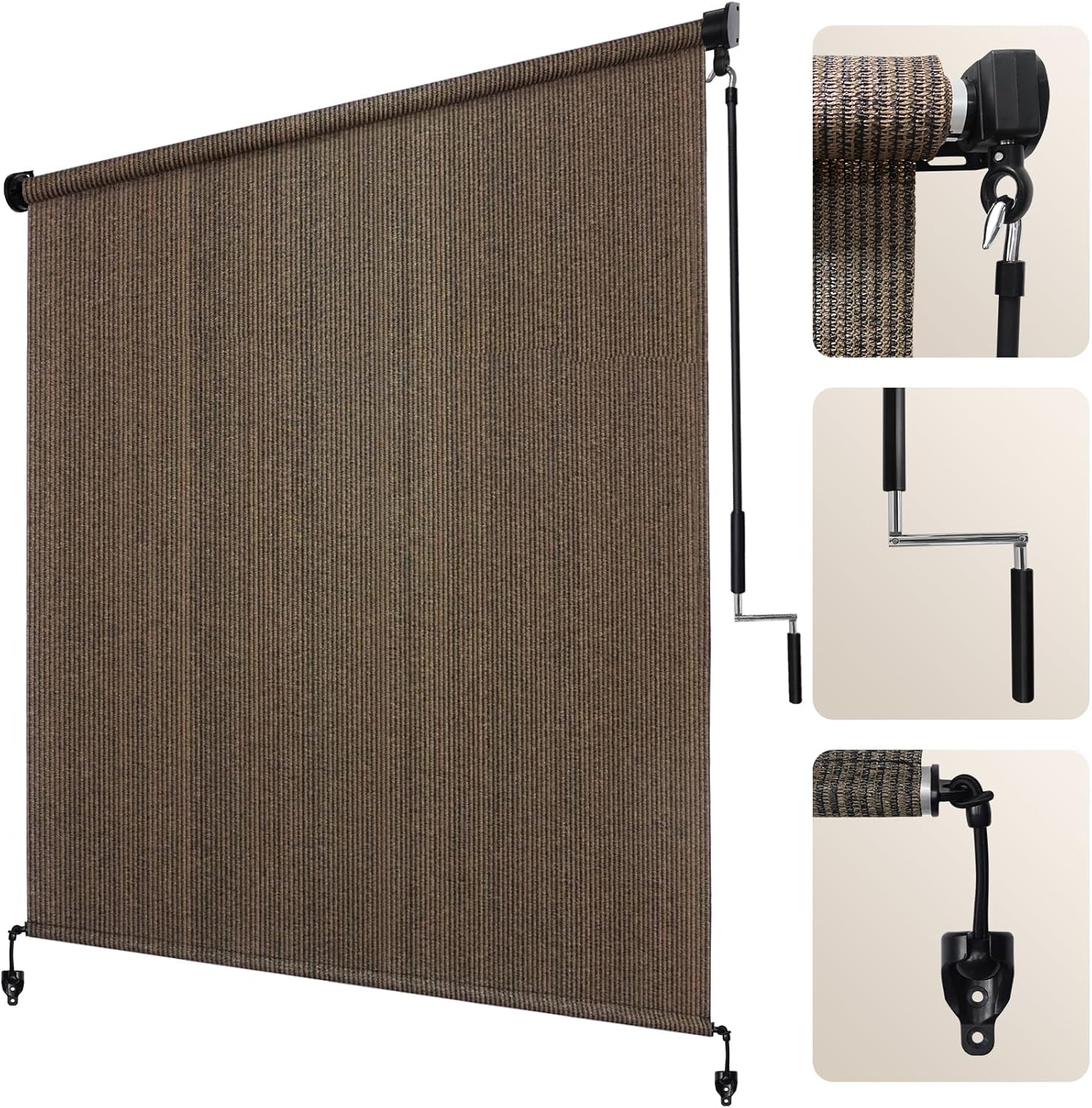 Artpuch Patio Shades Roll Up Outdoor Roller Shade (8'Wx8'H), Cordless Exterior Roller Blinds Cloth for Porch Pergola Gazebo, Mocha