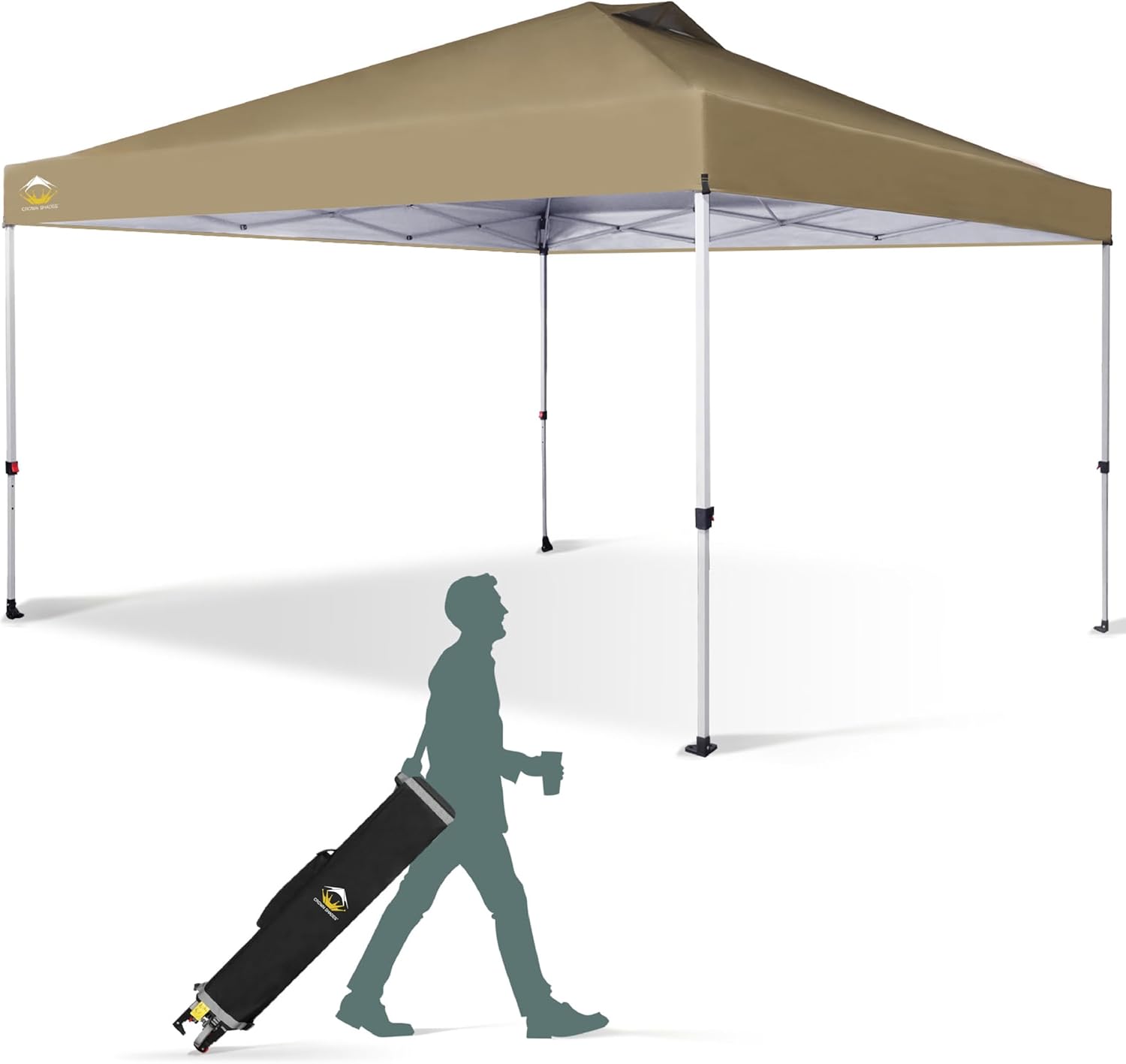 CROWN SHADES 12x12 Pop Up Canopy Outside Canopy, Patented One Push Tent Canopy with Wheeled Carry Bag, Bonus 8 Stakes and 4 Ropes, Beige