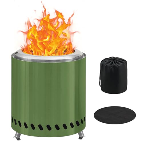 BRIAN & DANY Tabletop Solo Fire Pit with Stand, Smokeless Firepit for Outside, Stainless Steel Stove Bonfire, Fueled by Pellets or Wood, Includes Travel Bag & Fireproof Mat -8.6in x 10in,Green