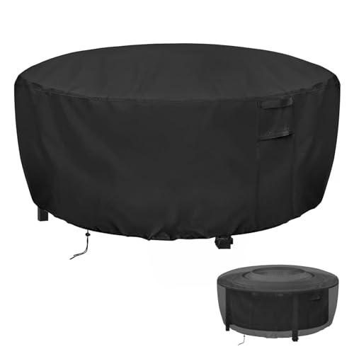 55 Inch Fire Pit Cover,600D Firepit Covers Round Waterproof Outdoor Patio Firelace Cover - 55 x 22 Inch