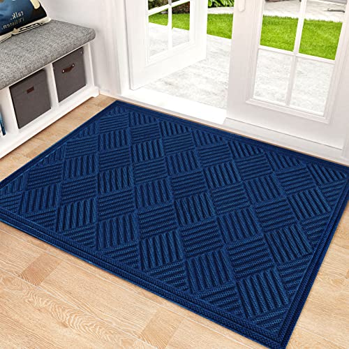 Mibao Front Door Mat, Dirt Trapper Welcome Mat for Outdoor Indoor, Non-Slip Waterproof Doormat, Durable Low Profile Entry Rug for Back Door Outside Patio, 61.5" x 36", Blue