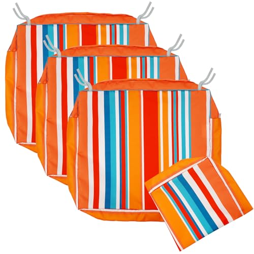 NettyPro Patio Chair Seat Cushion Covers Set 4 Water Repellent UV Resistant Outdoor Furniture Cushion Slipcover with Zipper and Tie, 22 x 20 x 4 Inch, Stripes Multicolor