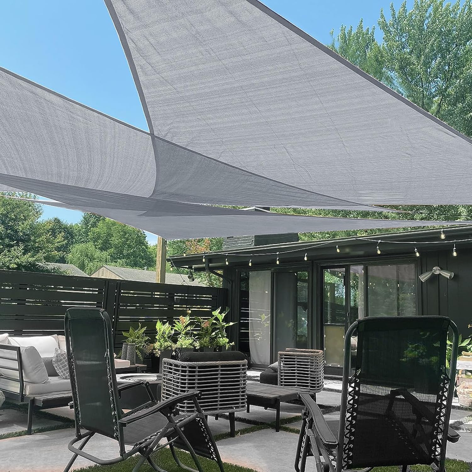 LOVE STORY Custom Size 17'x17'x17' Silver Sun Shade Sail Triangle Sunshade Fabric Awning Canopy for Patio Backyard Carport Pergola (Customized)