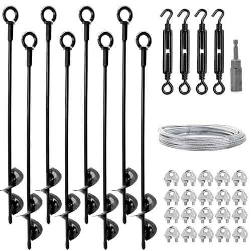 8 Pack 18" Ground Anchors Shed Anchor Kit with 100 FT Galvanized Cable & Turnbuckles, Heavy Duty Earth Anchors for Sheds Canopy Gazebo Dog Runs Carport Tent