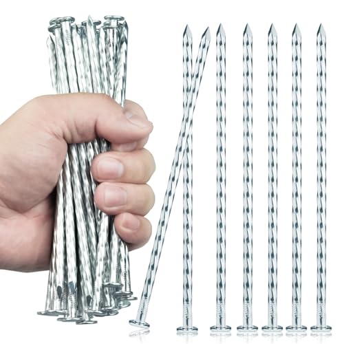 6.3-Inch Galvanized Heavy-Duty Landscape Stakes, (300-Pack) Spiral Metal Turf Spikes for Artificial Grass, Paver Edging, Weed Barrier, Securing Fences and More