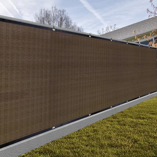 SUNNY GUARD Privacy Screen Fence 6' x 40' Brown Heavy Duty Dustproof Denoise Fencing Mesh Fabric Shade Net Cover for Outdoor Wall Garden Yard Pool Deck(Customized)