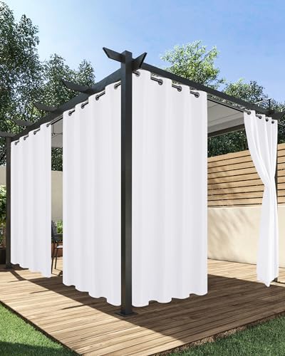 HolidayIdeas Outdoor Curtains for Patio Waterproof, 2 Panels - 84 x 84 Inch - Privacy Protection & Light Filtering Curtains Grommet Outside Curtains for Porch, Gazebo, Pergola, Backyard (White)