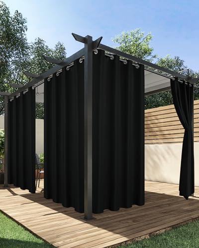 HolidayIdeas Outdoor Curtains for Patio Waterproof, 2 Panels - 84 x 84 Inch - Privacy Protection & Light Filtering Curtains Grommet Outside Curtains for Porch, Gazebo, Pergola, Backyard (Black)