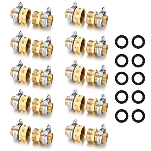 Garden Hose Repair Connector with Clamps Hose End Repair Kit,3/4" Barb Garden Hose Fittings Male and Female brass garden hose ends (3/4"Barb-10 Set)