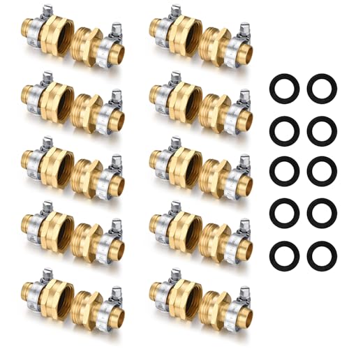 Garden Hose Repair Connector with Clamps Hose End Repair Kit,5/8" Barb Garden Hose Fittings Male and Female brass garden hose ends (5/8"Barb-10 Set)