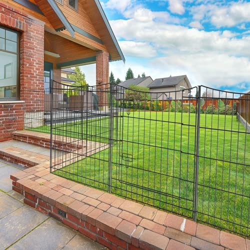 INJOPEXI Garden Fence 12 Panels 23.6ft (L)30in (H) Decorative Metal Fences with 11 Panels + 1 Gate, No Dig Animal Barrier Fencing Rustproof Wire Temporary Rabbit Dog Fence Border for Outdoor Yard