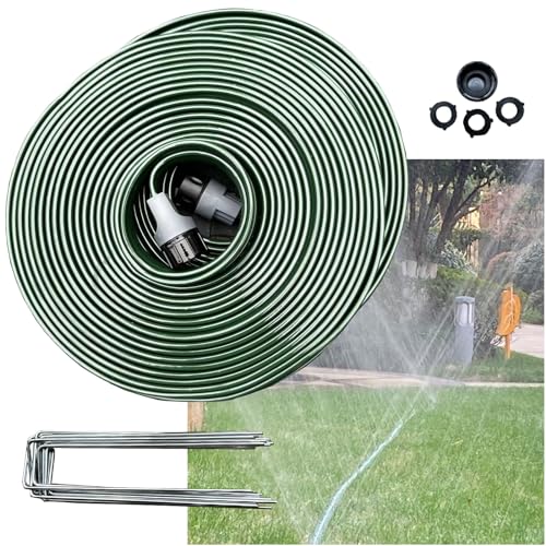 Watoo 2025 Sprinkler Hose & Soaker Hose for Yard - 75 FT Reinforced Flat Garden Hose with Holes, Heavy Duty No-Kink Lawn Irrigation Hose (Includes Stakes, High Pressure Spray)