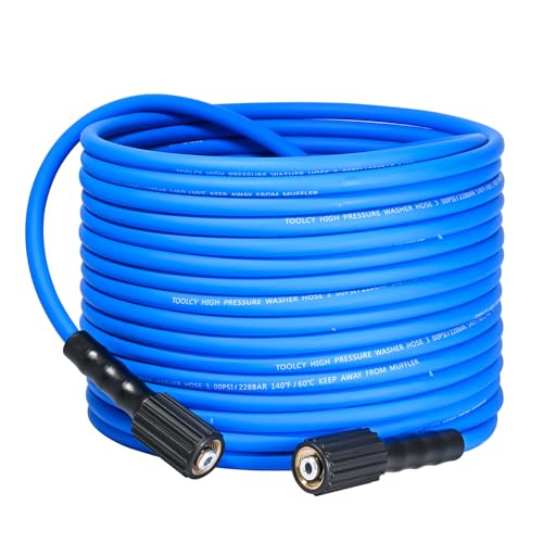 TOOLCY Super Flexible Pressure Washer Hose 50ft, 3300 PSI, 1/4 Inch Kink Resistant Power Washer Hose, Replacement Pressure Washing Hose with M22 Extension Coupler for Power Washers