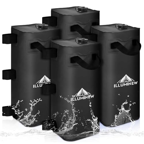 ILLUMINEW 4 Pack Canopy Water Weight Bag, 220 LBS Water Tent Weights Set of 4 Leg Weights for Gazebo, Pop Up Canopy, Canopies, Tent (Black 25L)