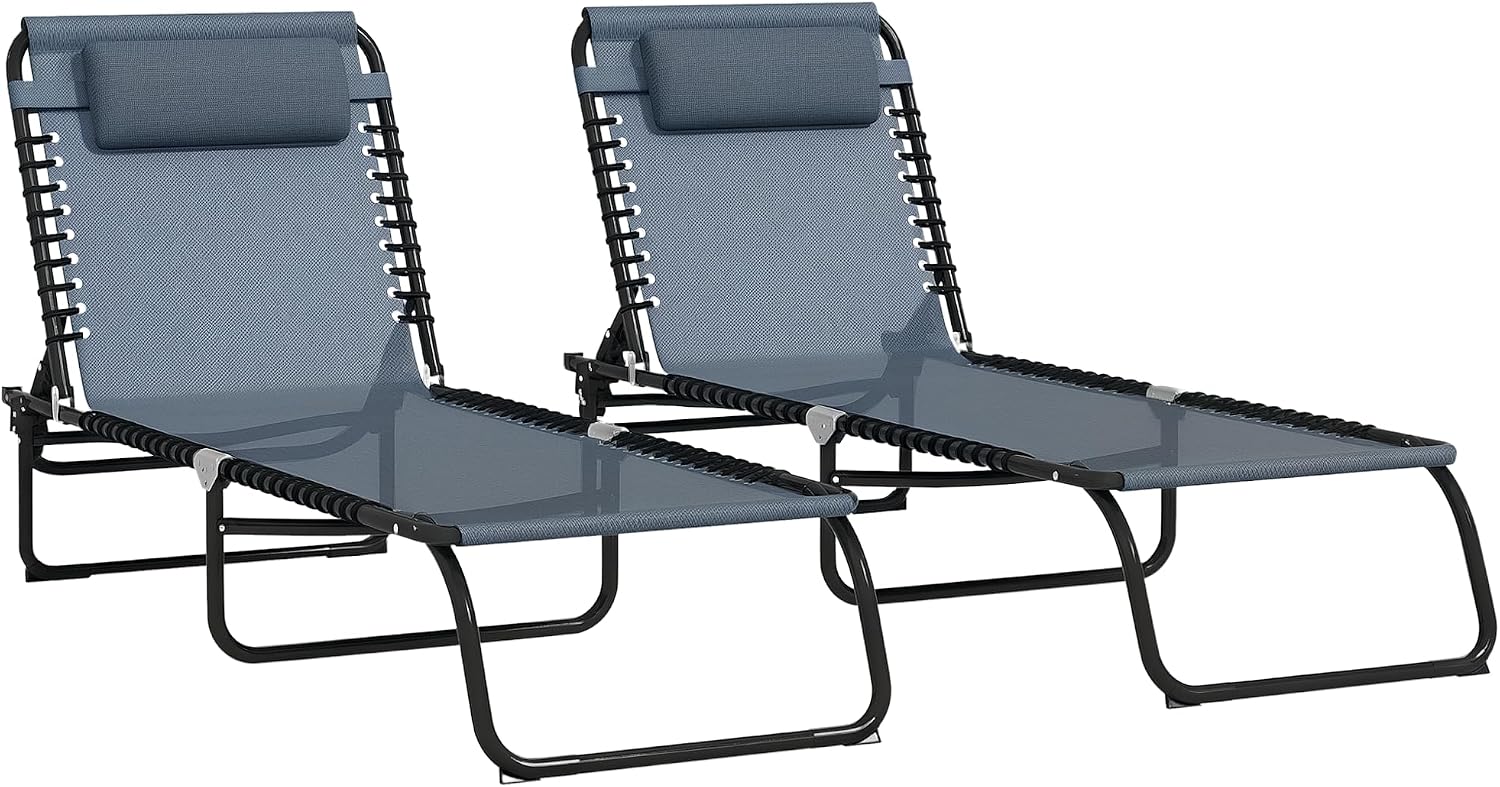 Outsunny Folding Chaise Lounge Chair Set of 2 (Gray)