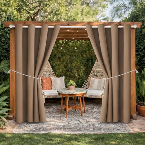 DIVA EN CAMINO DEC Outdoor Patio Curtain Waterproof Darkening Thermal Insulated Indoor Curtains for Bedroom, Porch, Living Room, Pergola, Cabana, W52 x L132, Camel Brown, Set of 2 Panels