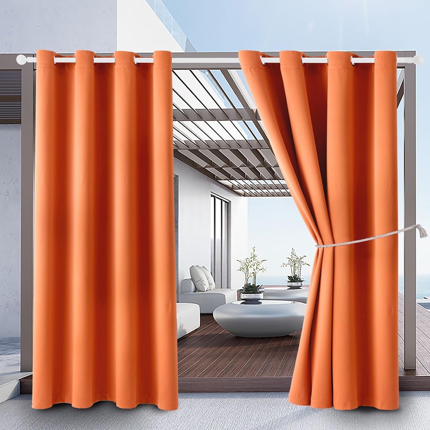 Outdoor Indoor Curtains W52 x L108 for Patio - Weather-resistant Window Panels Privacy Protect Grommet Top Thermal Insulated Home Curtain for Porch Pergola Garden (Orange, 2 Panels)