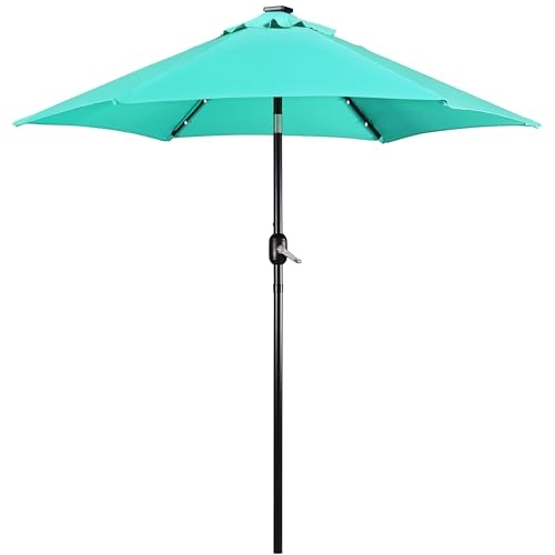Yaheetech 7.5FT Solar Powered Patio Umbrella - UV Protection Market Table Umbrella w/18 LED Lights & Push Button Tilt & Crank Lift System for Garden/Lawn/Deck/Backyard/Pool, Turquoise
