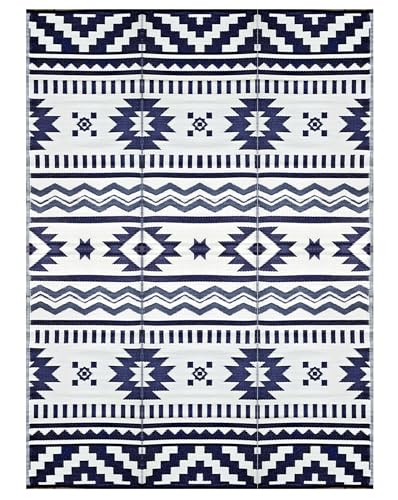 BalajeesUSA Outdoor Rugs9x18 Plastic Patio Decor Grey Dark Blue, Durable and Affordable Recycled Straw Picnic All-Weather and Waterproof Reversible Camper Awning mats 7582