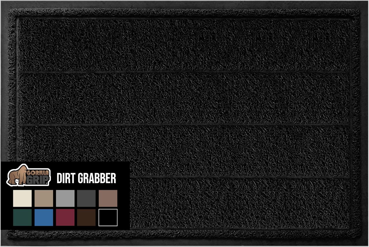 GORILLA GRIP Dirt Grabber Mesh Doormat, Low-Profile, Stain and Fade Resistant Heavy Duty Quick Dry Striped Doormats, Mats for Indoor or Outdoor Entry, Shoe Scraper, Garage Entrance Mat, 47x35, Black
