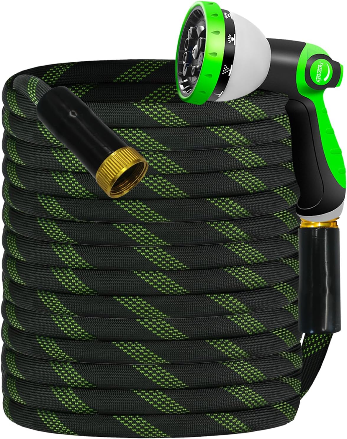 Garden Hose 75 FT, NON-EXPANDABLE Heavy-Duty Flexible & Lightweight Water Hose with 10-Function Nozzle, No-Kink Design, Leak-Proof Super Fabric, Solid Fittings for Lawn, Car, RV