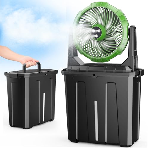 Ausic Portable Misting Fan - 9L Bucket, 10-inch Outdoor Fans for Patios/Camping/Beach/Golf etc., 20000mAh USB Rechargeable Battery Powered Floor Water Cooling Fan, 3 Strong Winds, 3 Spray Mister
