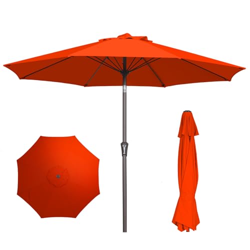 PatioKingdom 9FT Patio Outdoor Umbrella-UPF 50+ Sun Shade with Wind Vent, Push-Button Tilt & Smooth Crank Lift, Rust-Resistant Fiberglass Frame for Garden, Backyard,Yard (Orange, 9FT)