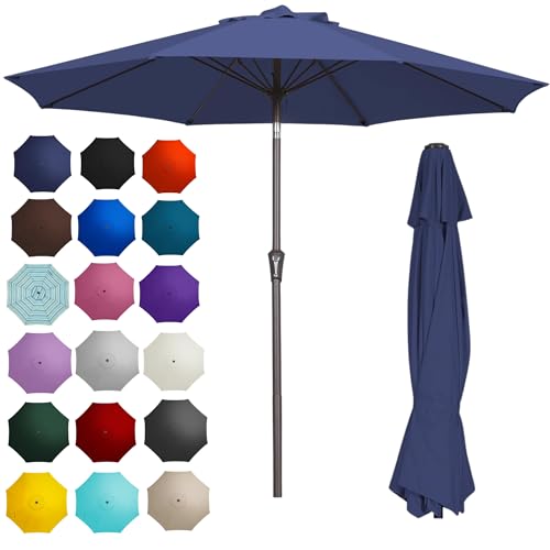 PatioKingdom 9FT Patio Outdoor Umbrella-UPF 50+ Sun Shade with Wind Vent, Push-Button Tilt & Smooth Crank Lift, Rust-Resistant Fiberglass Frame for Garden, Backyard,Yard