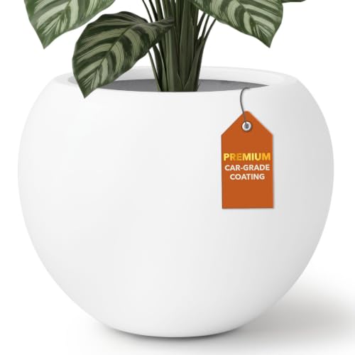 9.7" H x 12" Globo Fiberstone Round Planter (White)
