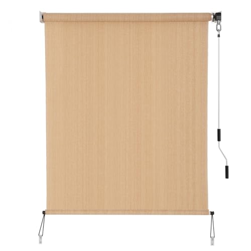 SEEYE Outdoor Sunshade Roller Shades 6' W x 6' H, Cordless Roll Up Shade Blinds Privacy Screen with 90% UV Protection, Exterior Patio Shade Cloth for Porch Pergola Balcony Backyard Windows, Walnut