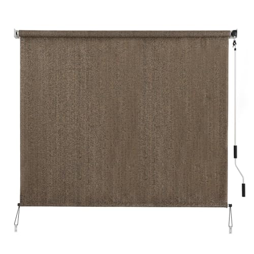 SEEYE Outdoor Sunshade Roller Shades 96" W x 96" H, Cordless Roll Up Shade Blinds Privacy Screen with 90% UV Protection, Exterior Patio Shade Cloth for Porch Pergola Balcony Backyard Windows, Mocha