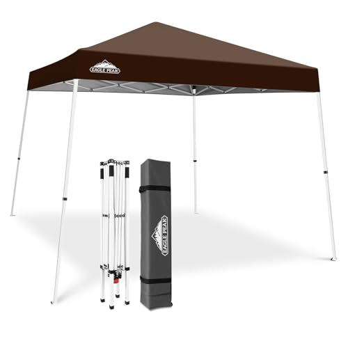 EAGLE PEAK 10x10 Slant Leg Pop-up Canopy Tent Easy One Person Setup Instant Outdoor Beach Canopy Folding Portable Sports Shelter 10x10 Base 8x8 Top (Brown)