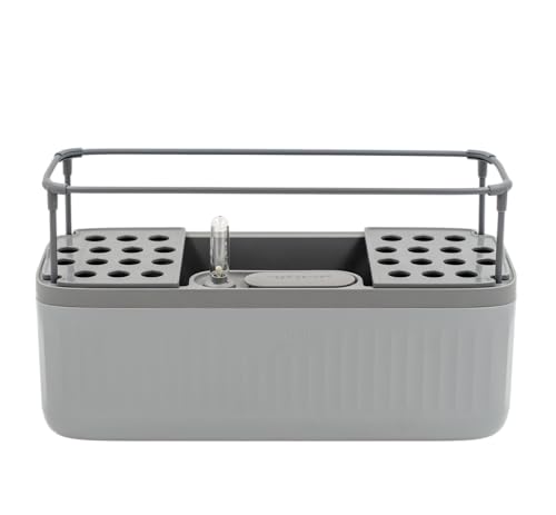 Vego Garden Herb Indoor Plant Box, Self Watering Planters Pots for Indoor Plants with Trellis for Kitchen Window Sill or Countertop Plants Cage - Fog Gray