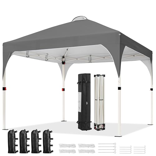 Yaheetech 10x10 Pop Up Canopy Tent with Vent, Easy Set Up Tent, Instant Sun Shelter Canopy with Wheeled Bag, 4 Sandbags, 12 Stakes & 4 Ropes, for Parties, Beach, Outdoor, Dark Gray