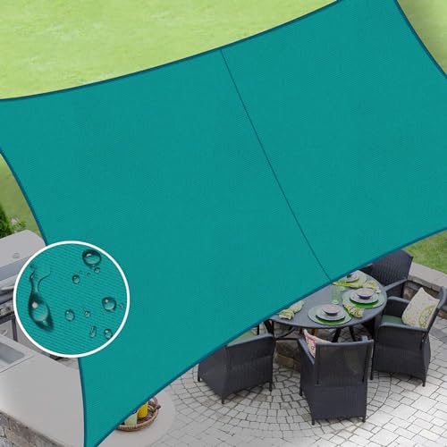 LOVE STORY Rectangle 7'x12' Waterproof Sun Shade Sail Canopy UV Block for Outdoor Patio Backyard Carport,Turquoise Blue(We Make Custom Size)