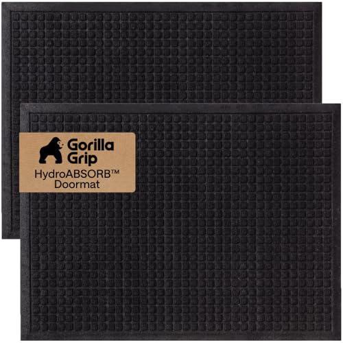 GORILLA GRIP Front Door Mat, Indoor Outdoor Ultra Absorbent Moisture Guard Doormat, Absorbs Up to 1.7 Cups of Water, Stain and Fade Resistant, Rubber Backing Doormats, 2 Pack, 29x17 Black