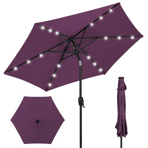 Best Choice Products 7.5ft Outdoor Solar Market Table Patio Umbrella for Deck, Pool w/Tilt, Crank, LED Lights - Amethyst Purple