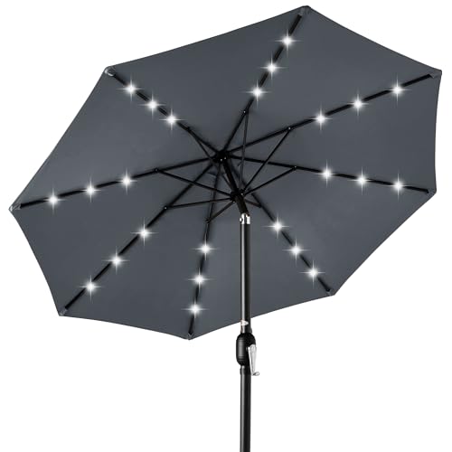 Best Choice Products 10ft Solar Polyester LED Lighted Patio Umbrella w/Tilt Adjustment and UV-Resistant Fabric - Slate