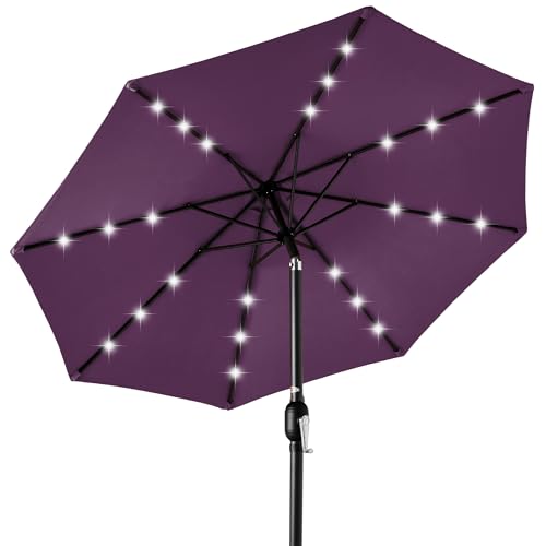 Best Choice Products 10ft Solar Polyester LED Lighted Patio Umbrella w/Tilt Adjustment and UV-Resistant Fabric - Amethyst Purple